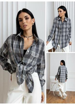 Стильна тепла фланельова сорочка (7 кольорiв) рубашка в клетку