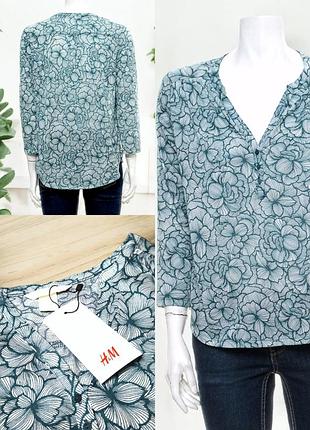 Приятная к телу женская блузка в стиле хенли в цветочный принт от h&m с этикеткой