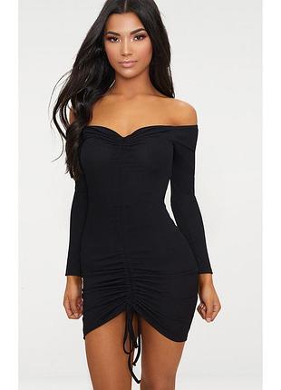 Prettylittlething чорна міні сукня з завʼязками в рубчик нова