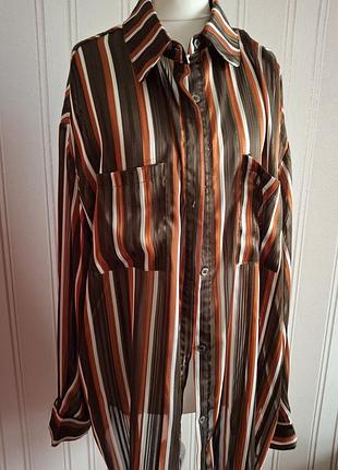 Блуза подовжено сорочка хаки смужка прозора nasty gal