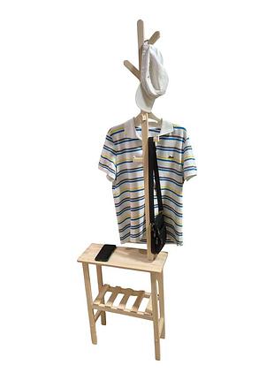 Вішак для одягу підлоговий дерев'яний з полицями