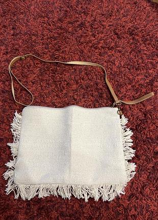 Стильна лляна сумка з бахромою з шкіряною ручкою