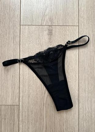 Черные сетчатые трусики стринги release gal 1+1=3