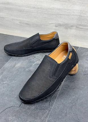 Мужские кожаные мокасины с перфорацией весна лето натуральная кожа