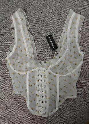 Топ корсет белый в желтый цветок летний
