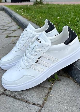 Мужские кожаные кеды кроссовки adidas натуральная кожа