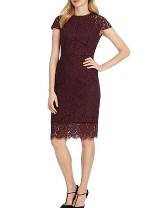 Бордовое кружевное платье миди облегающее по фигуре от phase eight