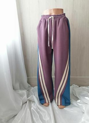 Крутые брюки комбинированные трикотаж и джинс с лампасами высокая посадка палаццо крутое качество туречки