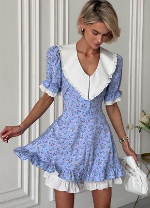 Легкое мини платье с шортами под юбкой платье с короткими рукавами и воротником