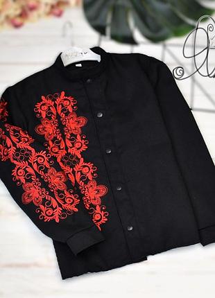 Вышиванка на мальчика "длинные кудряшки+рукав" черные на холсте