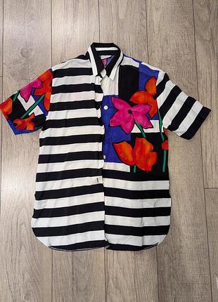 Винтажная рубашка с коротким рукавом вискоза