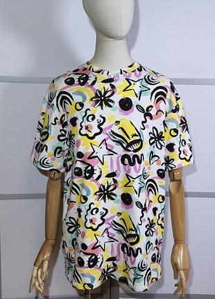 Next белая котоновая футболка с ярким принтом