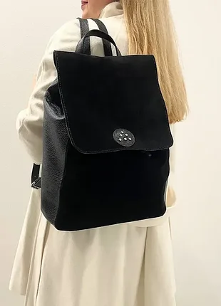 Рюкзак женский "неаполь" натуральная кожа и замш, цвет черный
