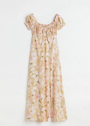 Бежева довга, міді сукня, плаття з квітковим принтом h&m