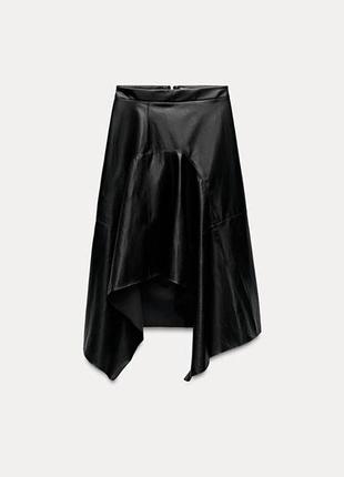 Шкіряна асиметрична спідниця zara m-l-xl