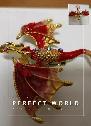 Брошь, брошь - дракон в винтажном стиле зеленого цвета