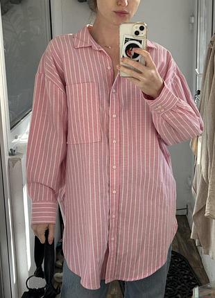Рубашка оверсайз розовая в полоску размер 36 38 40