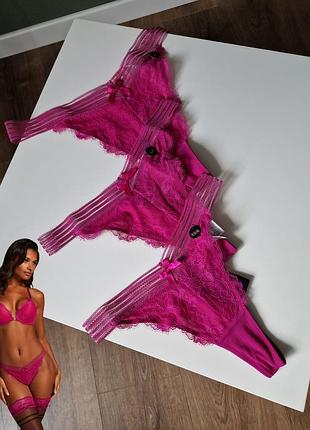 Трусики стринги танга мереживні сіточка рожеві фуксія  hunkemoller  xs s m  2xl