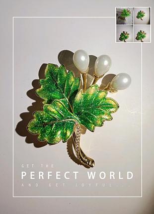 Гарна брошка люкс класу  гілочка листя ,листок ( красивая брошь дубовая веточка ,листья ,листик )