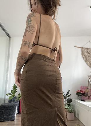 Довга сукня плаття з відкритою спиною льон бавовна