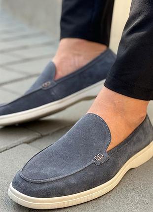 Мужские лоферы туфли серого цвета из натуральной замши 8221