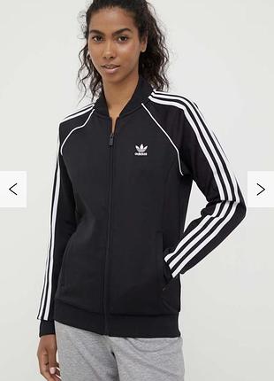 Куртка кофта бомбер спортивний чорний з білими полосками від adidas