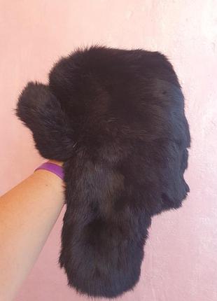 Черная меховая шапка ушанка, кролик, густой мех на утепленные