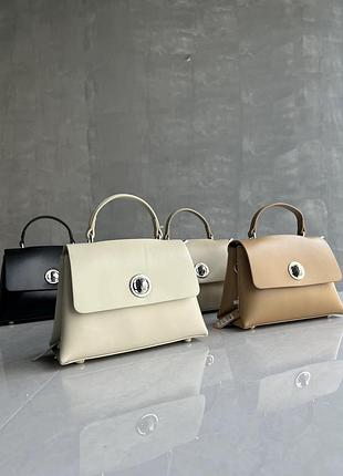 Жіноча сумка чорна бежева біла натуральна шкіра вмістка нова руда