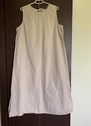 Трендовое длинное прямое платье лен -котон (размер 16/44-18/46)