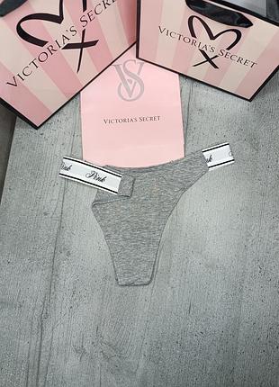 Бавовняні трусики-стрінги з високим вирізом та логотипом. pink. victoria's secret. оригінал 🇺🇸