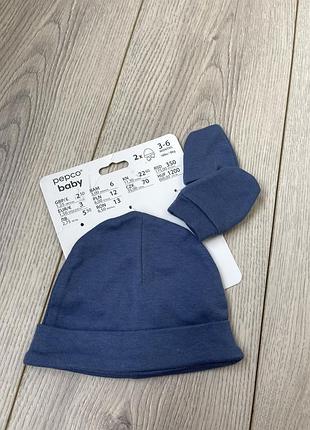 Новий набір шапка царапки 3-6 міс