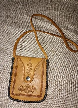 Сумка кожаная, мини ручной работы, винтаж, кожаный кошелек