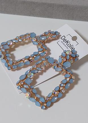 Серьги массивные женские bs046 голубые с камнями