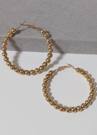 Серьги кольца с шариками bs049 золотистые бижутерия