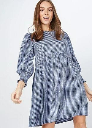 Платье в клетку трапеция с объемными рукавами No774/115