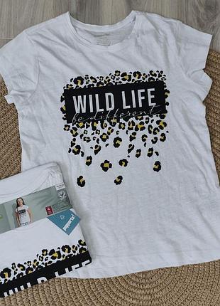 Футболка для дівчинки pepperts • wild life • біла з леопардовим принтом • 146/152