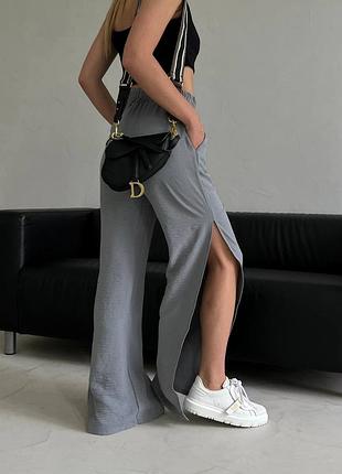 🌈3! шикарные легкие женские серые брюки брюки серый женьше с разрезами