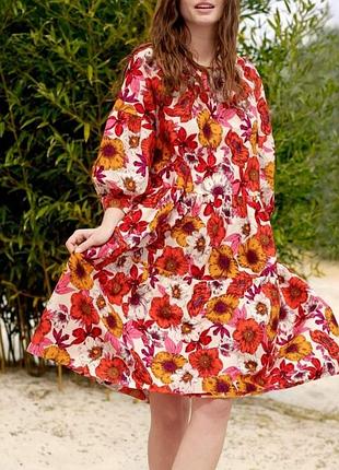 Поплиновое платье свободного кроя, ярусное платье