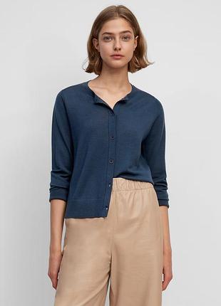 Кардиган тонкой вязки из эксклюзивной мериносовой шерсти синего цвета marc o polo