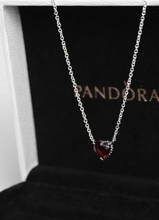 Жіноче срібне кольє намисто червоне серце pandora