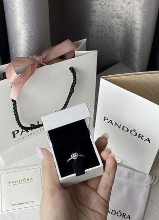 Каблучка кільце пандора pandora колечко з сердечком серце рожеве срібло s925 з логотипом
