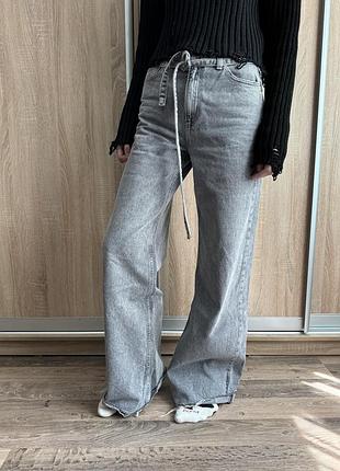 Джинси сірі палацо необроблений край широкі wide leg