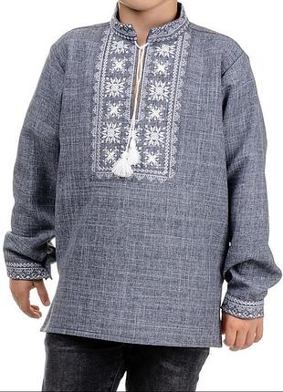 Вишиванка для хлопчика  колір: темно-синій, сірий зріст від 104 до 164 см.