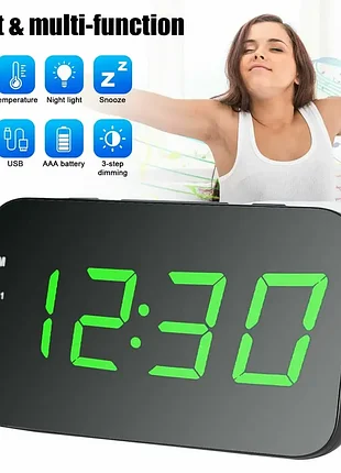 Настольные электронные часы с будильником зеленый