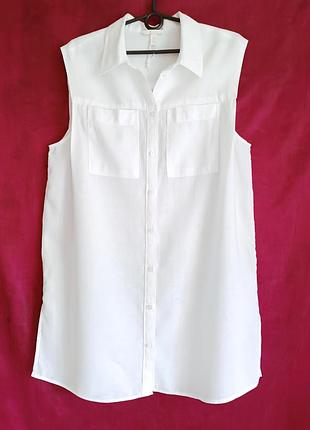 100% лён длинная белая рубашка без рукавов льняная туника пляжное платье рубашка