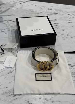 Шкіряний ремінь gucci із золотою пряжкою 95 см (оригінал)