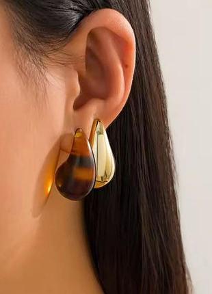 Серьги капли асимметрия, три штуки золото, акрил