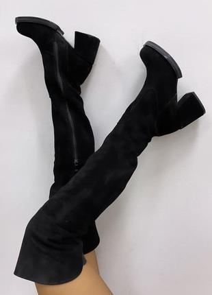 Ботфорты из натуральные замши, кожи на небольшом каблуке 6см. демисезоны, зимние