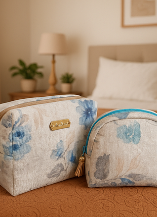 Косметичка 2в1 на подкладе бело- голубая