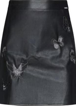 Коротка спідниця трапеція із еко шкіри guess